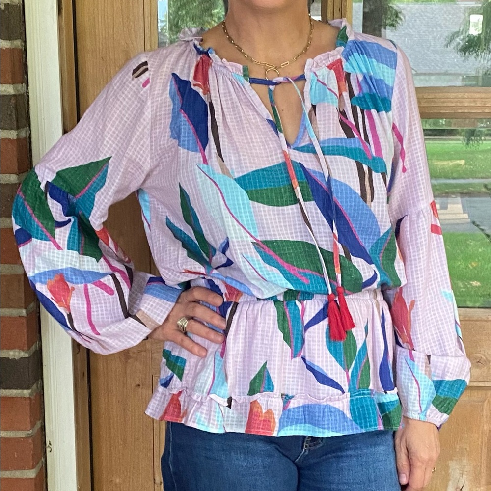 💙Tuckernuck Oliphant Pink
Colorful Tropical Floral Cinched Waist and Tie at Neck